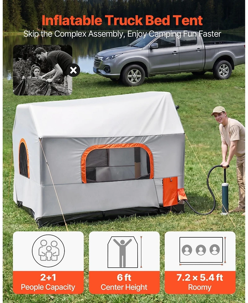 Hongge Inflatable Truck Bed Tent for 5.5 to 8.0 feet Pickup Beds