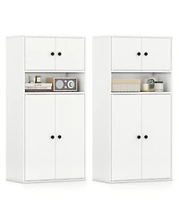 Sugift 44 Inch Tall 2-Piece Bookshelf with Doors and Adjustable Shelf