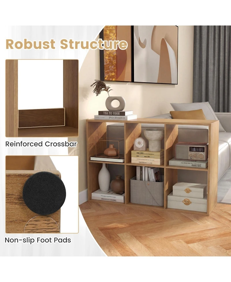 Sugift 6 Cube Bookshelf with Back Guardrail for Living Room Bedroom