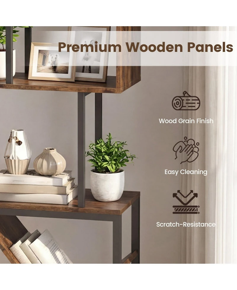 Sugift 6-Tier Floor Standing S-Shaped Geometric Tree Bookshelf Bookcase with Open Shelves