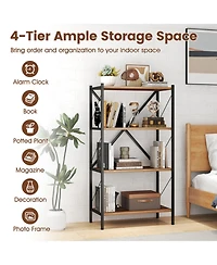 Sugift 4-Tier Bookshelf with Heavy-Duty Metal Frame and X-Braced Reinforcement