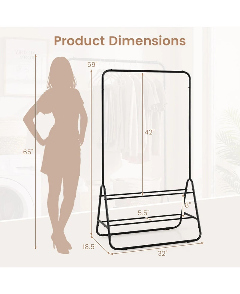 Sugift Heavy-Duty Clothes Rack with Hanging Rod and 2 Storage Shelves