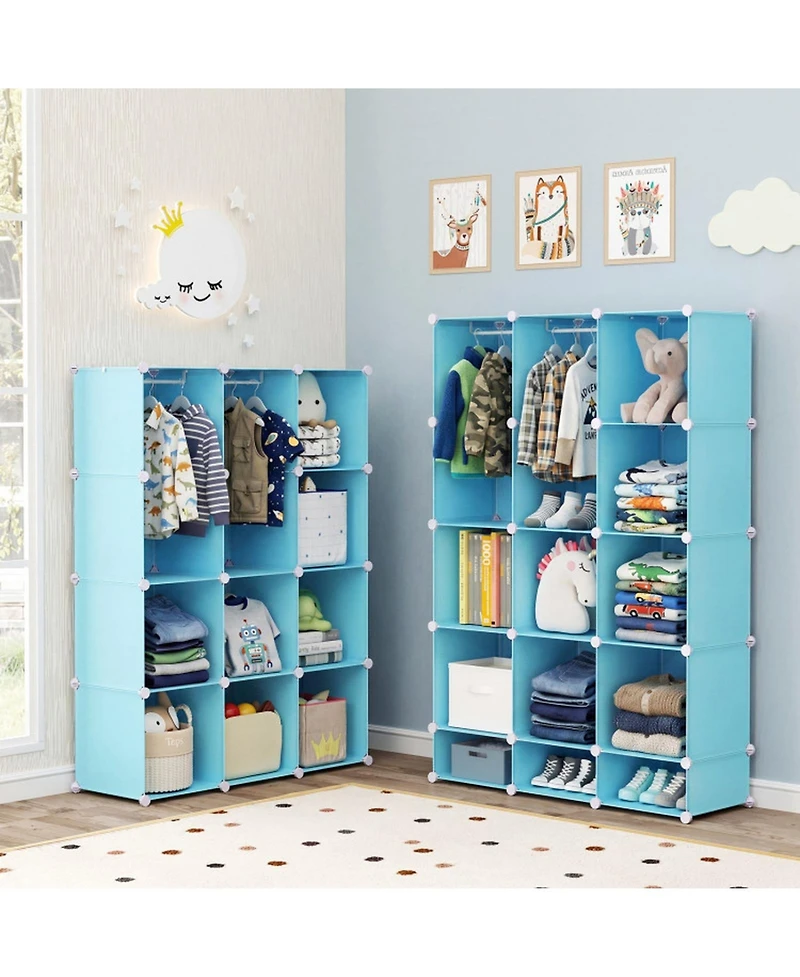 Sugift Modular Baby Wardrobe with 10 Cubes Hanging Rod and Shelves Stackable