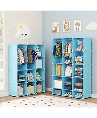Sugift Modular Baby Wardrobe with 10 Cubes Hanging Rod and Shelves Stackable