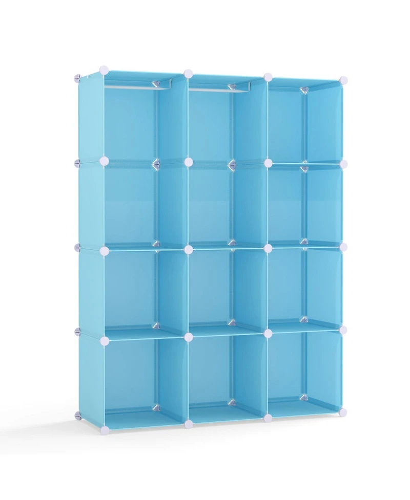 Sugift Modular Baby Wardrobe with 10 Cubes Hanging Rod and Shelves Stackable