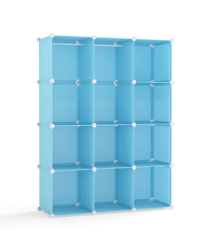 Sugift Modular Baby Wardrobe with 10 Cubes Hanging Rod and Shelves Stackable