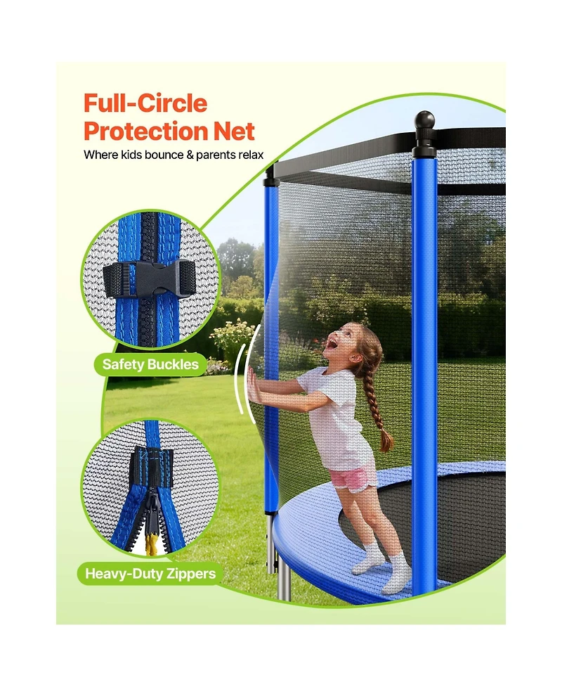 Hongge 15 ft Round Outdoor Trampoline with Zippered Enclosure Net