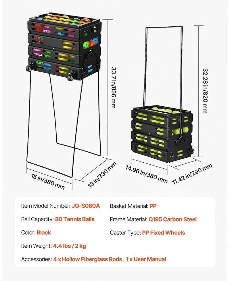 Hongge Tennis Ball Hopper Cart with Convertible Stand Handle