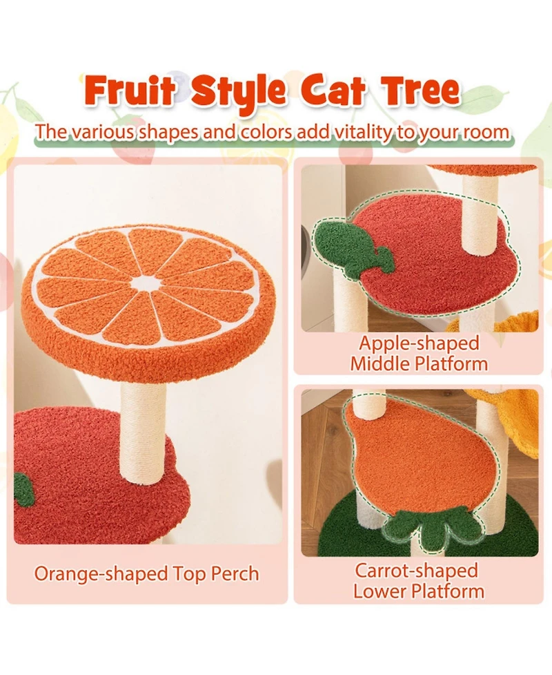 Sugift Multi-Level Cat Tree Pet Activity Center with Fruit-Shaped Platforms and Sisal Scratching Posts