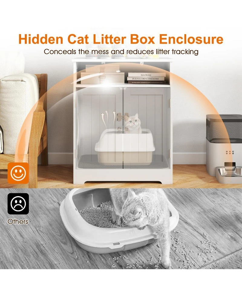Sugift Wooden Hidden Cat Litter Box Enclosure Pet Washroom Furniture