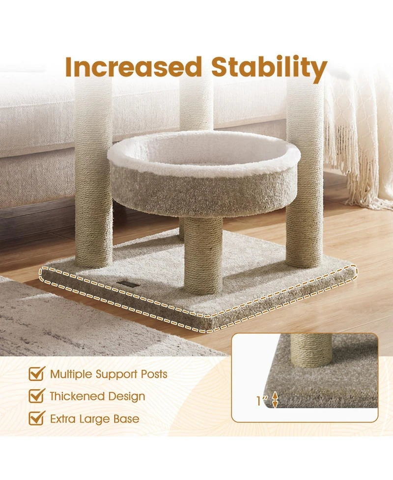 Sugift 36in Carpeted Cat Tree with Plush Perches Scratching Posts and Dangling Ball