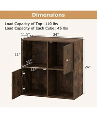Sugift 4-Cube 3-Tier Bookcase Bookshelf with 2 Cabinets and Dual Anti-Tipping Kits