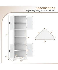 Sugift 67 Inch Tall Triangular Corner Buffet Cabinet with Tempered Glass Doors and 6-Tier Storage