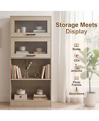 Sugift 4-Tier Bookshelf with Storage Cabinets and Open Compartments