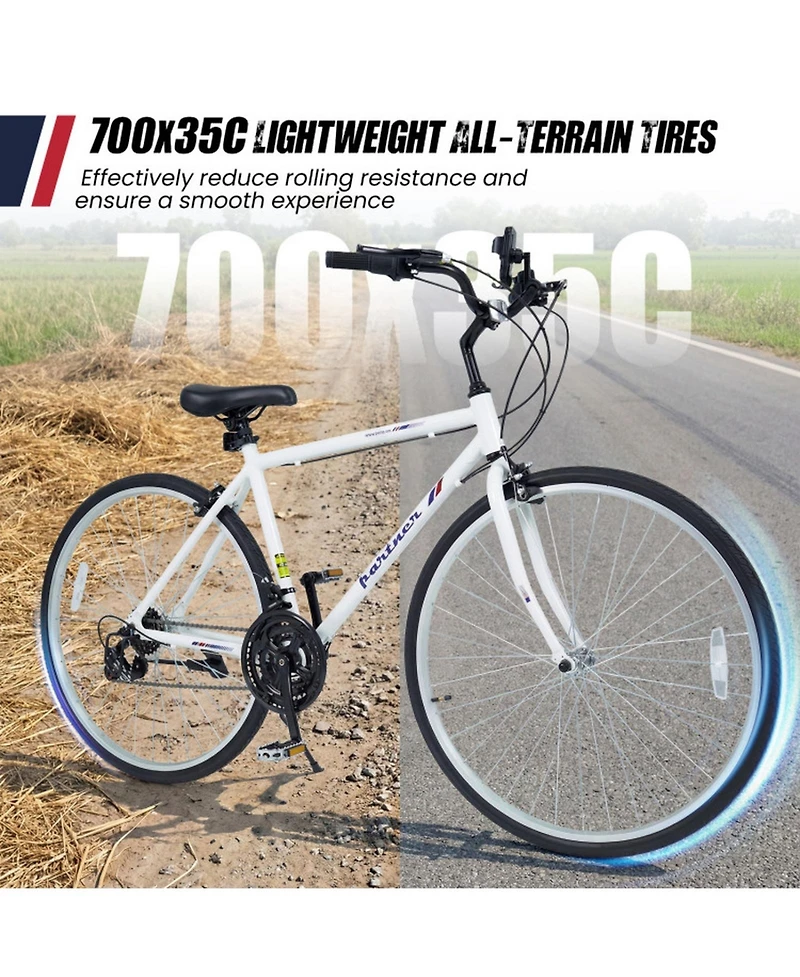 Hongge 700C Aluminum Hybrid Bike with 18-Speed Shimano Drivetrain