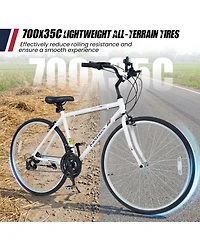 Hongge 700C Aluminum Hybrid Bike with 18-Speed Shimano Drivetrain