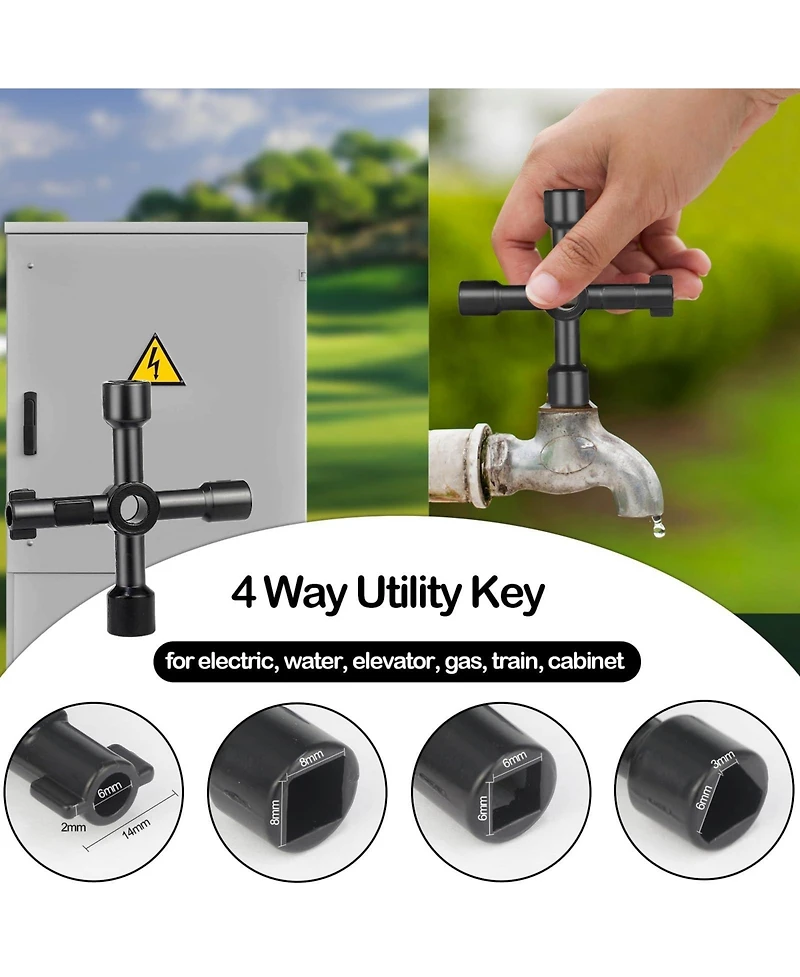Xdovet Water Meter Key Shut Off Tool Steel 4 Way Seal Tape
