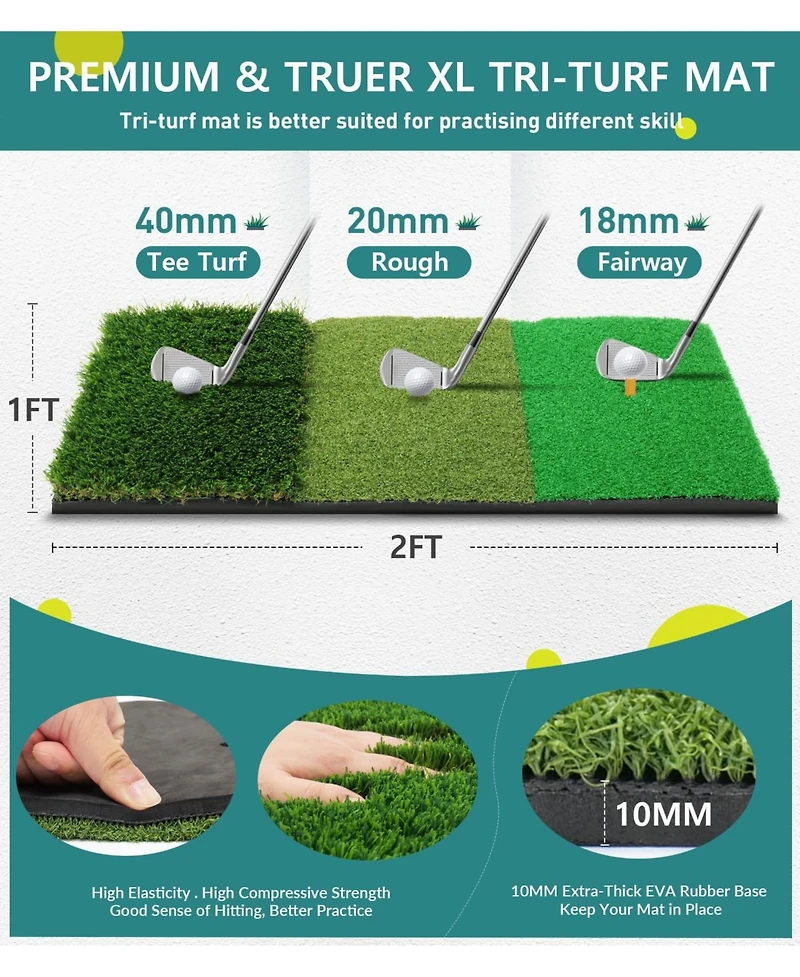 Aofar Golf Practice Net Tri-turf Mat Indoor Chipping Aid All-season 10x7feet