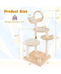 Sugift 4-in-1 Wooden Cat Tower with Space Capsule Nest for Indoor Cats