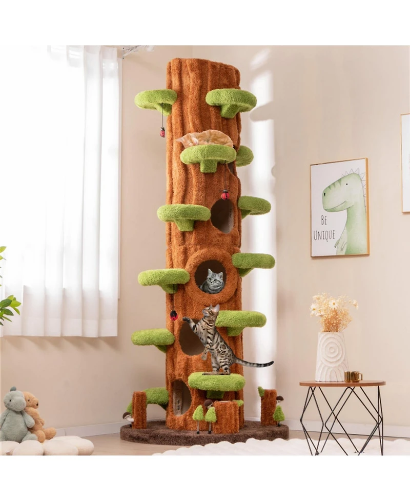 Sugift 90.5 in Tall Multifunctional Cat Tree With Private Condos and Top Perch for Indoor Cats