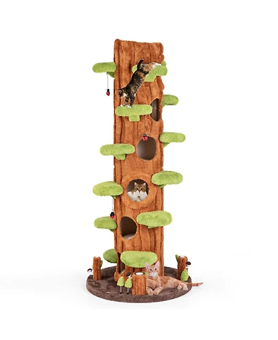 Sugift 90.5 in Tall Multifunctional Cat Tree With Private Condos and Top Perch for Indoor Cats
