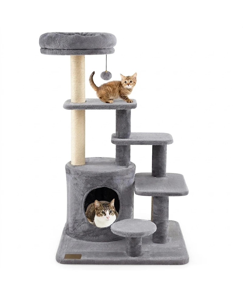 Sugift 40 in Multi-level Cat Tower with Condo and Dangling Jingle Ball
