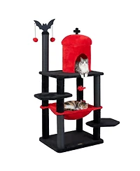 Sugift 60in Gothic Cat Tower with Plush Perch and Spider Hanging Toys for Halloween
