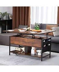 Slickblue Rectangle Lift Top Coffee Table with Charging Station, Hidden Storage and Ambient Led Lights