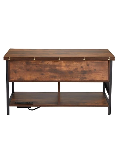 Slickblue Rectangle Lift Top Coffee Table with Charging Station, Hidden Storage and Ambient Led Lights