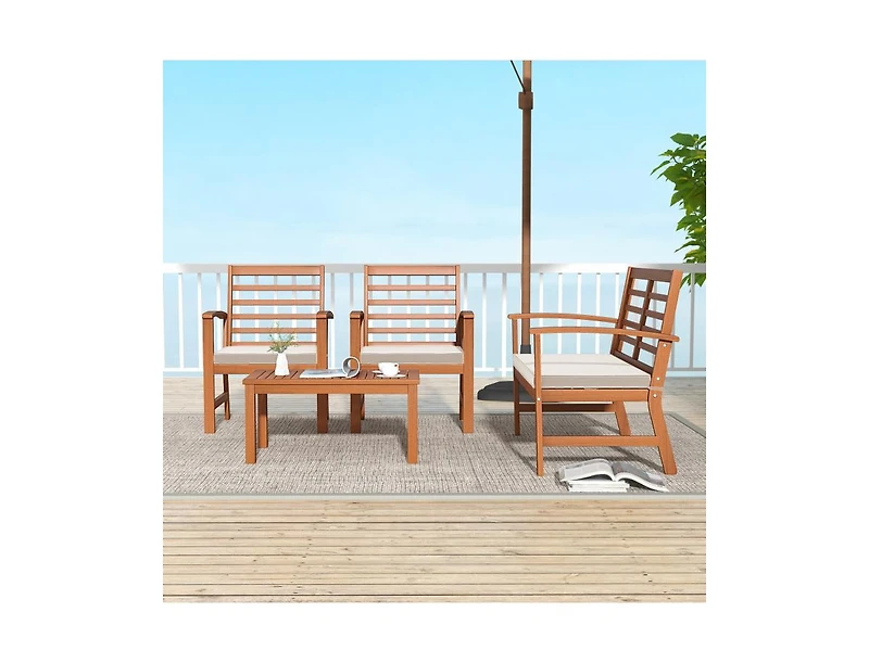 Boyel Living 4 Pieces Outdoor Furniture Set with Stable Acacia Wood Frame