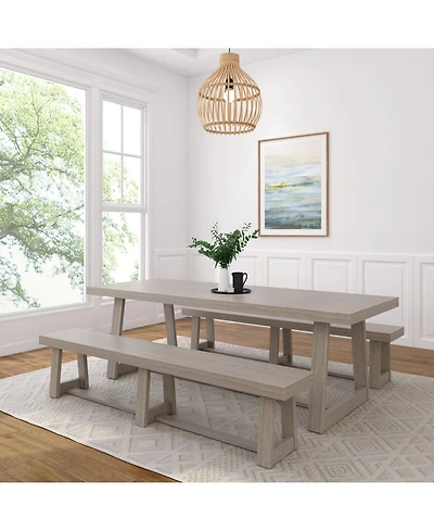 Plank+Beam 94" Classic Solid Wood Dining Table Set with 2 Benches
