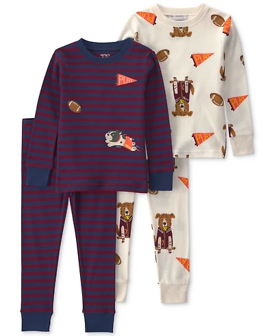 Carter's Baby Boys' Dog Striped Cotton Snug-Fit Pajama, 4-Piece Set