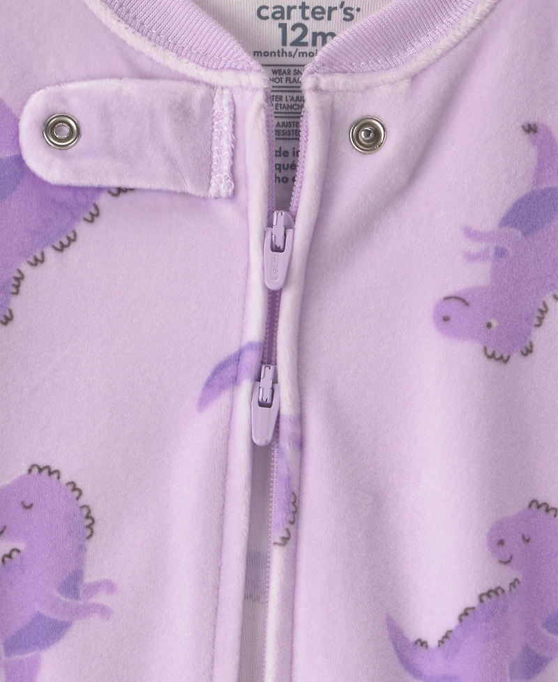 Carters Baby Girls' Dino 2-Way Zip Dream Plush Snug-Fit Footed Pajama