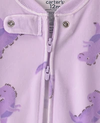 Carters Baby Girls' Dino 2-Way Zip Dream Plush Snug-Fit Footed Pajama