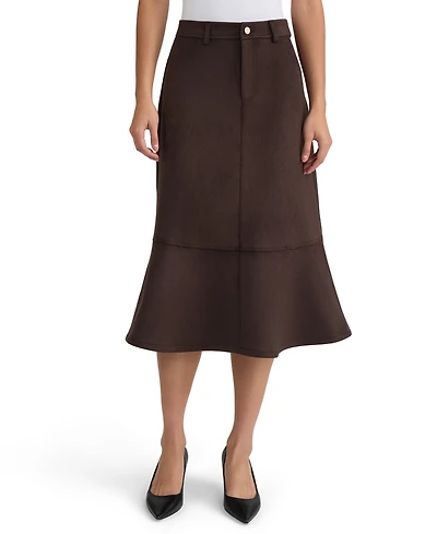 Jones New York Women's High-Waisted Flare-Seamed Scuba Suede Midi Skirt