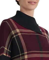 Jones New York Women's Plaid Split-Neck Poncho Sweater