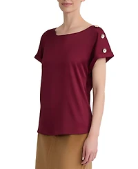 Jones New York Women's Montreal Satin Shoulder Button Detail Blouse