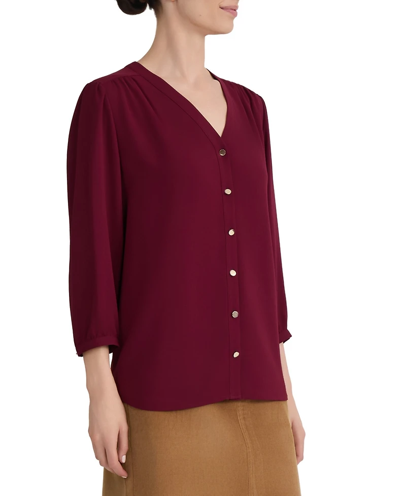 Jones New York Women's V-Neck Button-Front Blouse