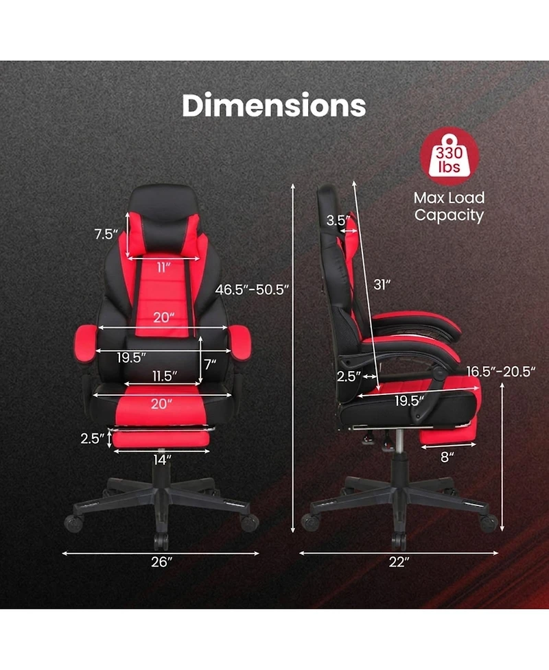 Sugift Ergonomic Video Game Chair with Headrest Reclining Backrest and Footrest