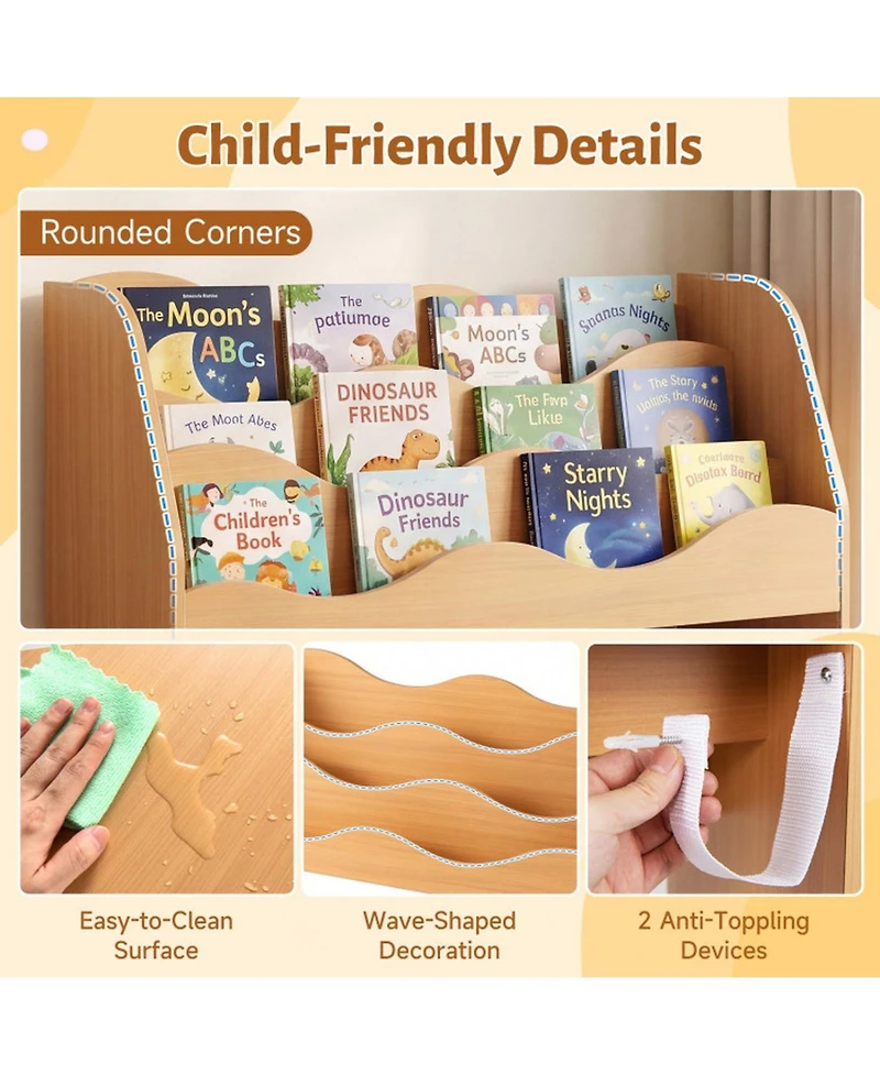 Sugift Kids Wooden Storage Organizer with 3-Tier Bookshelf and 2 Rolling Drawers for Kids Room