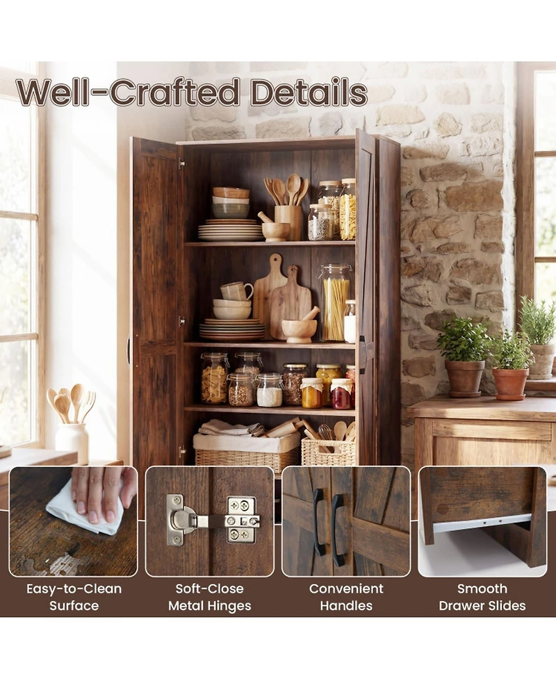 Sugift 72 Inch Tall Farmhouse Wooden Kitchen Pantry Cabinet with 2 Doors and Bottom Drawer