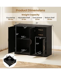 Sugift 40 Inch Modern Kitchen Sideboard Buffet Cabinet with 2 Drawers and Adjustable Shelf