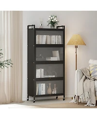 Sugift 5-Tier Kitchen Storage Cabinet with 4 Flip-up Pc Doors Adjustable Feet and Rolling Wheels