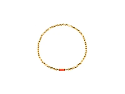 Rivka Friedman 18K Gold Plated Ruby Cz Polished Charm Stretch Bracelet