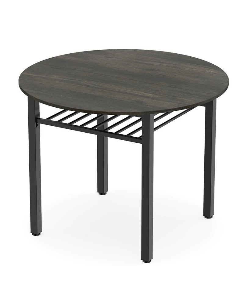 Sugift 40 in Round Kitchen Table with Storage Shelf and Metal Frame for 4 People