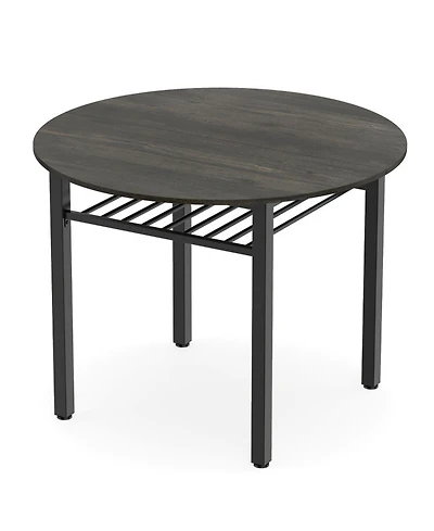 Sugift 40 in Round Kitchen Table with Storage Shelf and Metal Frame for 4 People
