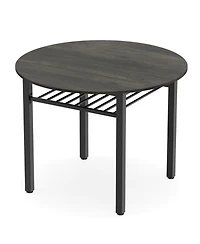 Sugift 40 in Round Kitchen Table with Storage Shelf and Metal Frame for 4 People