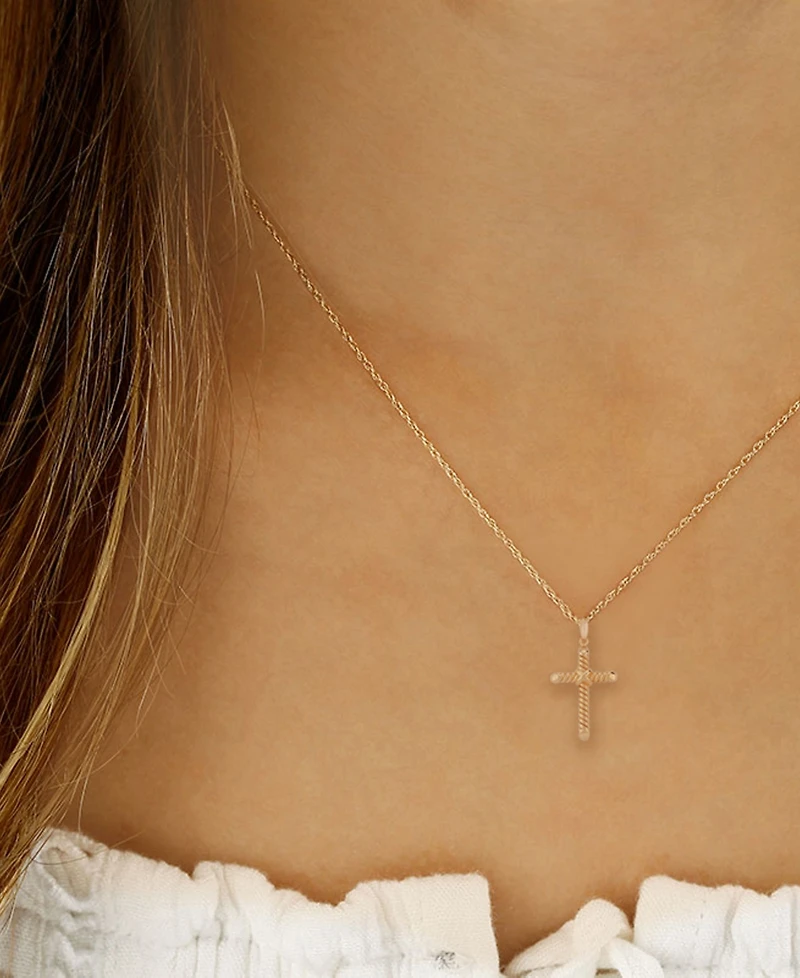 Macy's Twisted Cross Pendant Necklace in 14k Yellow Gold