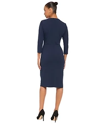 London Times Petite Sheath Midi 3/4 Sleeve Dress