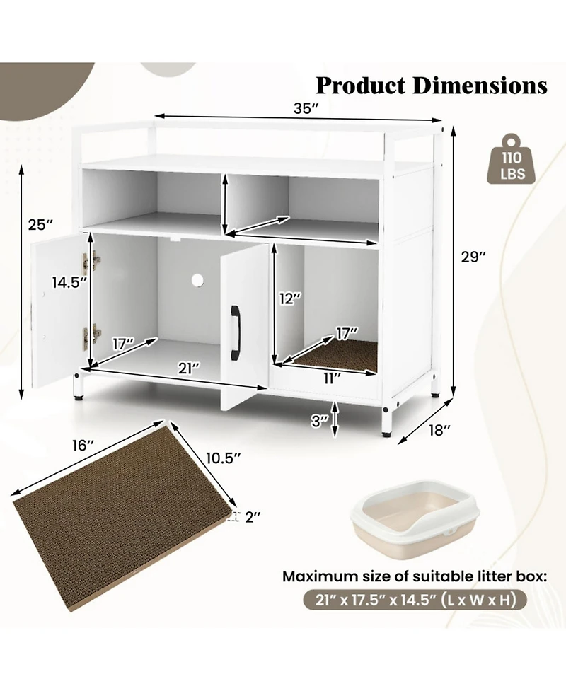 Sugift Hidden Cat Washroom with Double Doors and Scratch Cardboard